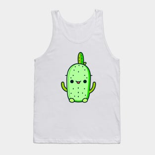 Cute Smiling Green Cactus Cartoon Tank Top